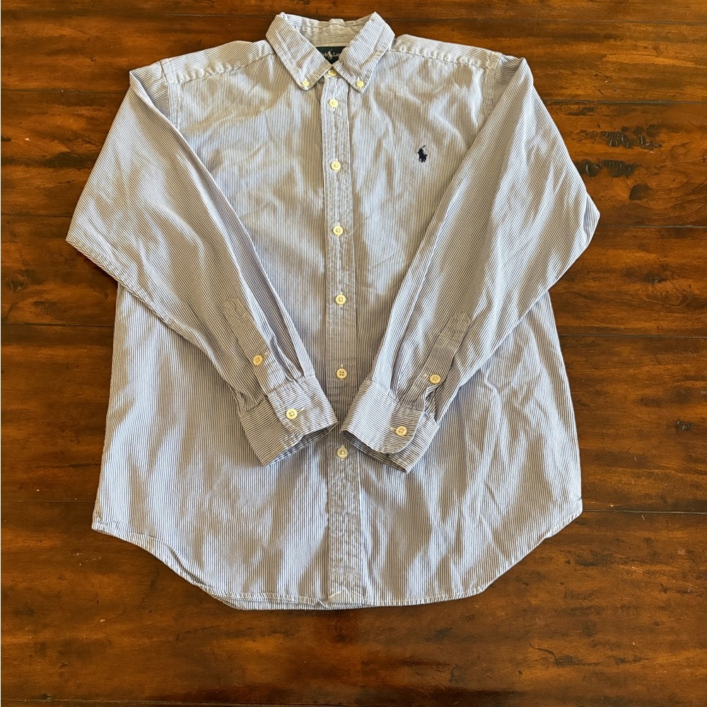 FREE SHIPPING - Boys L(14-16) Ralph Lauren Blue Button Down Shirt with Navy Pony